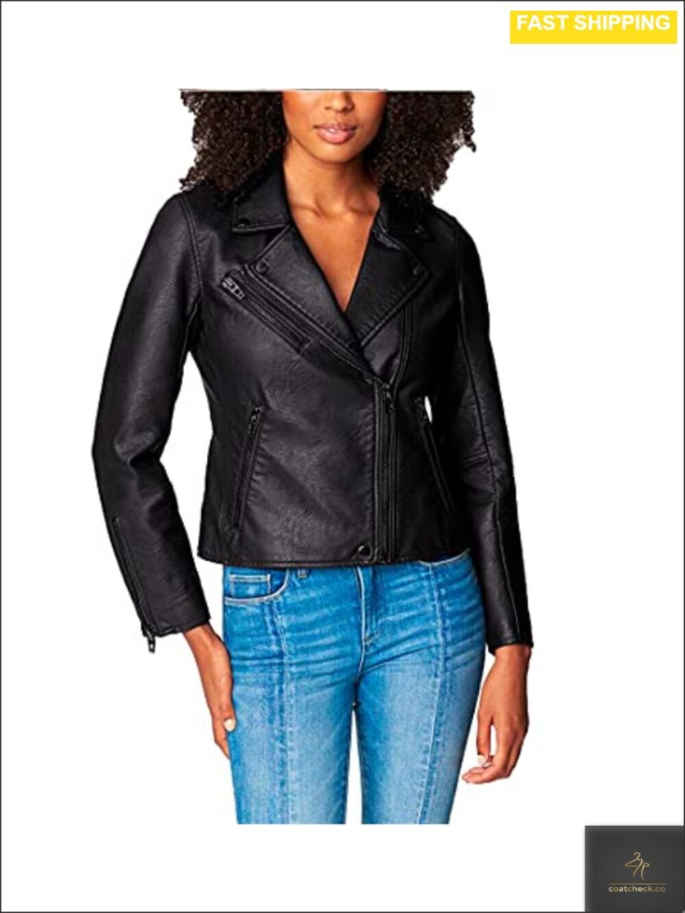 Semi Fitted Vegan Leather Motorcycle Jacket Asymmetrical Zip